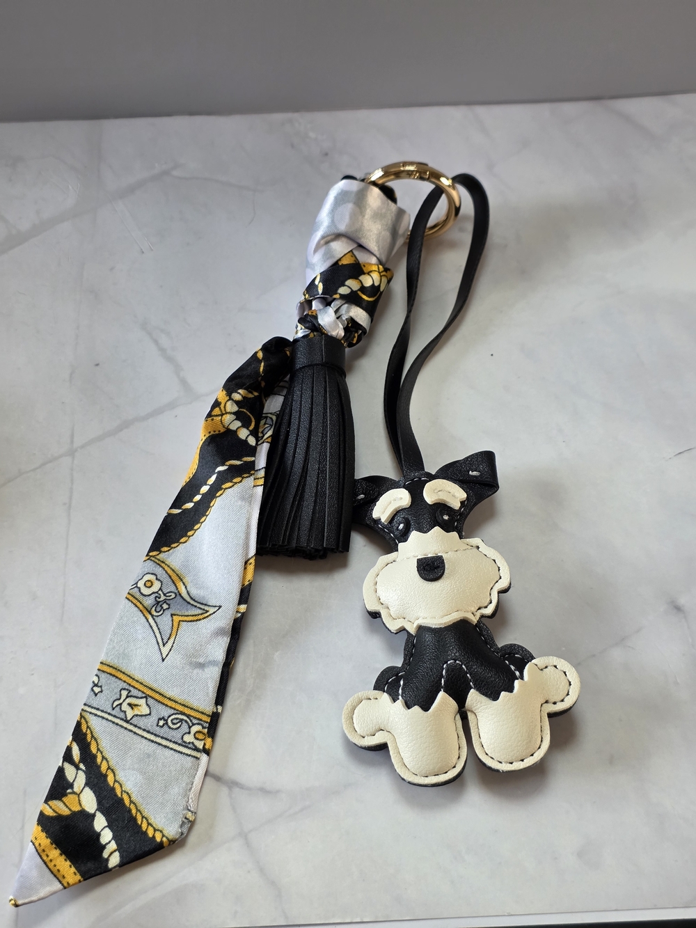 Cute Schnauzer Dog Bag Charm with Tassel & Twilly Scarf | New